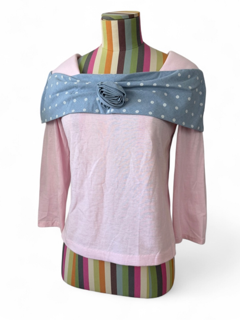 NWT Deadstock Vintage Byer California Polka Dot Pink 3D Flower Rosette Top